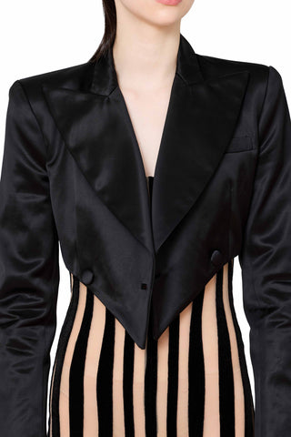 Double Breasted Cropped Tuxedo Blazer - LaQuan Smith