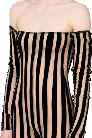 Striped Off the Shoulder Catsuit - LaQuan Smith