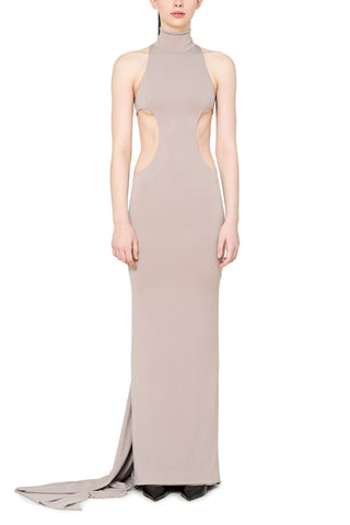 Mock Neck T-Bar Cutout Gown with Train - LaQuan Smith