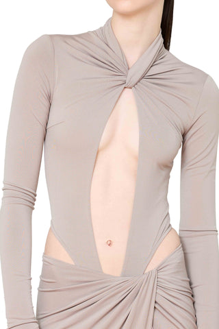 Keyhole Bodysuit with Ruched Neck Detail - LaQuan Smith