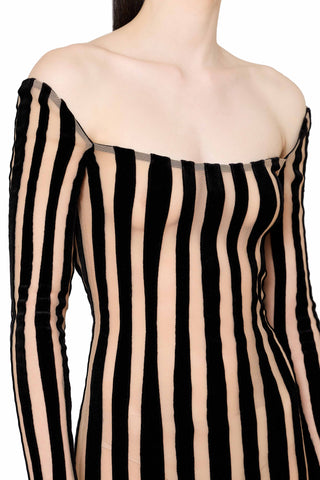 Striped Boat Neck Mini Dress with Scoop Back - LaQuan Smith