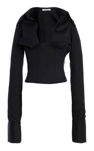 Long Sleeve Collared Corset Top - LaQuan Smith