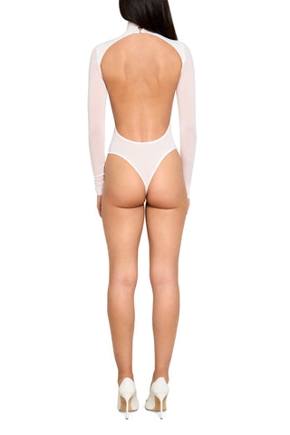 Mock Neck Viscose Bodysuit with Open Back - LaQuan Smith
