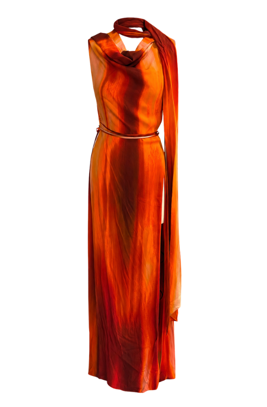 Asymmetrical Draped Dress with Scarf Asymmetrical Draped Dress with Scarf