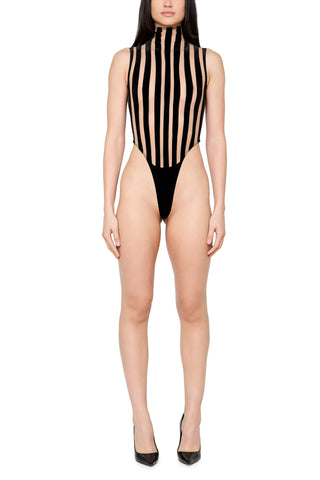 Striped Sleeveless Mock Neck Bodysuit - LaQuan Smith