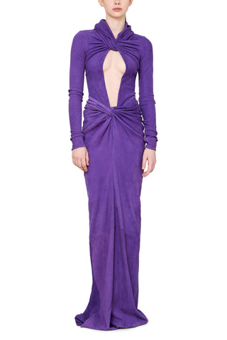 Long Sleeve Suede Keyhole Gown - LaQuan Smith