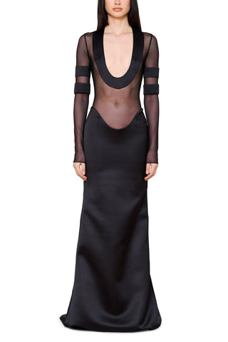Scoop Neck Gown with Satin Trim