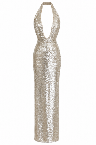Sleeveless Mock Neck Gown with Cutout Detail