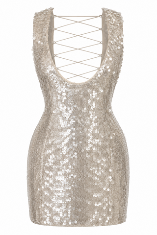 Scoop Neck Mini Dress with Lace Up Detail