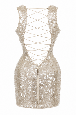 Scoop Neck Mini Dress with Lace Up Detail