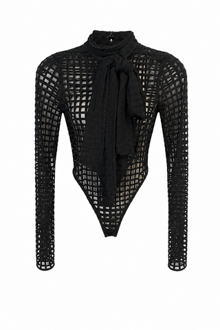 Long Sleeve Bodysuit with Pussybow Detail - LaQuan Smith