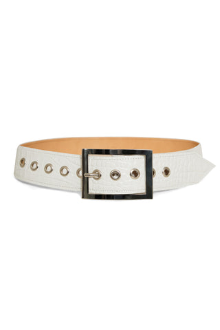 Thin Croc Belt in White - LaQuan Smith