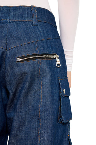 Wide Leg Utility Denim Trouser with Zipper Detail - LaQuan Smith
