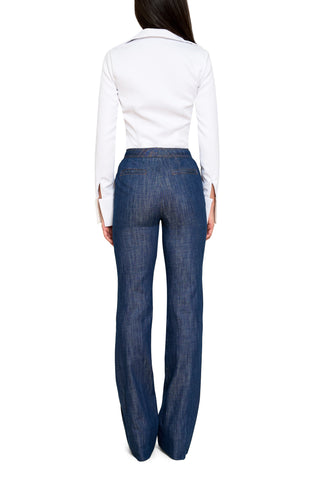 High Waisted Wide Leg Denim Trousers - LaQuan Smith