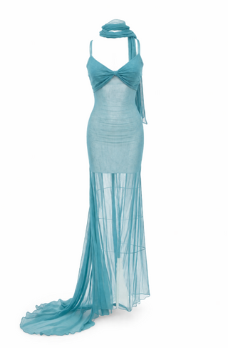 Gown with Neck Tie Detail - LaQuan Smith