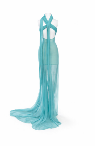 Gown with Neck Tie Detail - LaQuan Smith