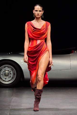 Knee Length Dress with Open Back and Corset Detail - LaQuan Smith