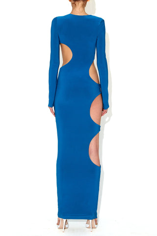Long Sleeve Gown With Cut Out Neckline And Cut Out Slit - LaQuan Smith