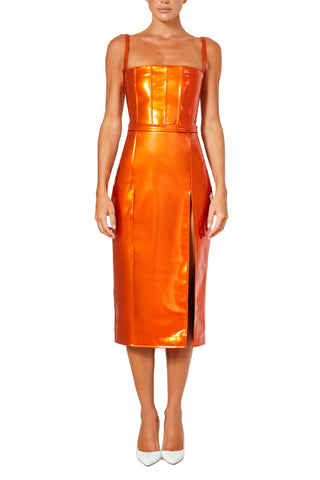 Orange Slit PVC Pencil Skirt - LaQuan Smith